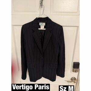 Vertigo Paris Black PinStripe Lined Blazer Sz M